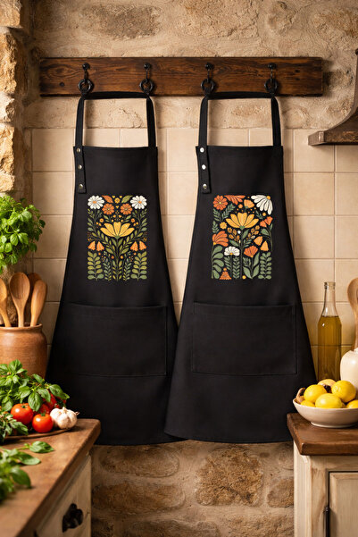 Hulganz Kitchen Apron Set of 2 Stain Resistant Water Repellent Fabric Colorfa...