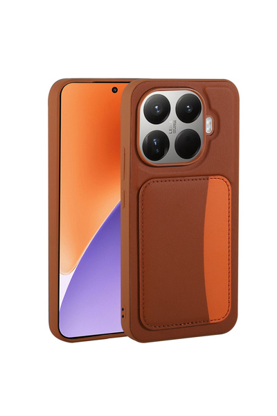 Paladyum Case Xiaomi 15t Pro Compatible Faux Leather Brown Case with Card Holder