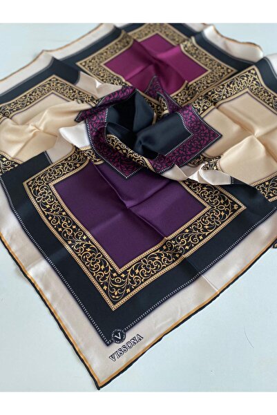 Vissona Eșarfă de mătase Tivil 17202 - 9 - 0026 - 0001 Model Batik cu prune n...