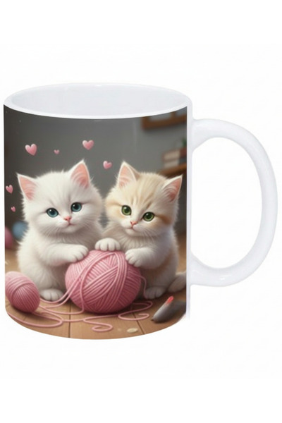 Elbasan Tekstil Cats Playing with Balls Printed Mug Cup