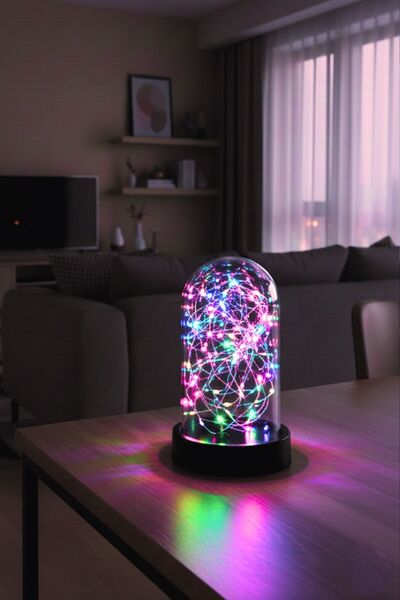 ORİJİNALDÜKKAN Led Işıklı Ters Fanus 3 Metre Peri Tel ile Birlikte Rgb Renkli Teraryum Dekoratif Organizasyon