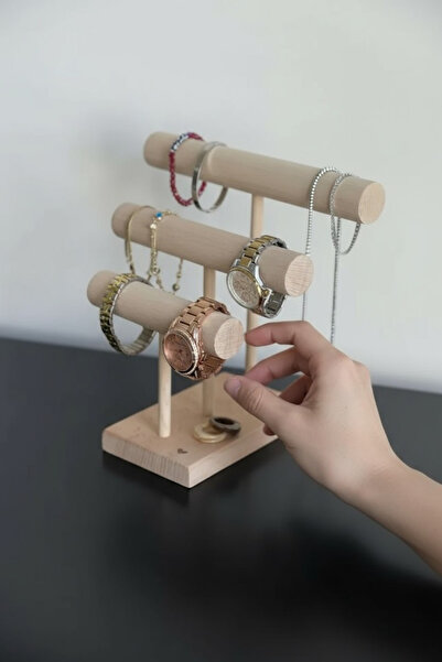 Alyones Rustic Ahşap Takı Organizörü – Duvara Monte / Masa Üstü, Masif Ahşap