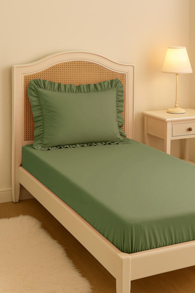 MundoLindo Fitted Sheet Set Single Fitted Sheet and Ruffled Pillow Case