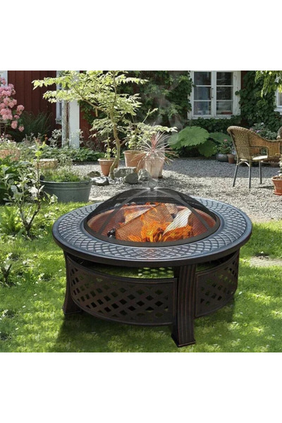 Extra Portable Fire Pit with Grill – 81x35x55 cm – Black
