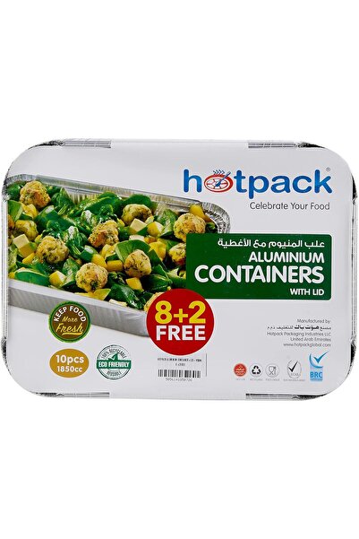 Hotpack علبة ألومنيوم بغطاء من هوتباك، سعة 1.85 لتر، فضية اللون، 8+2