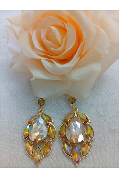 Pervin Ablacım Gold Showy Evening Dress Handmade Dangling Earrings