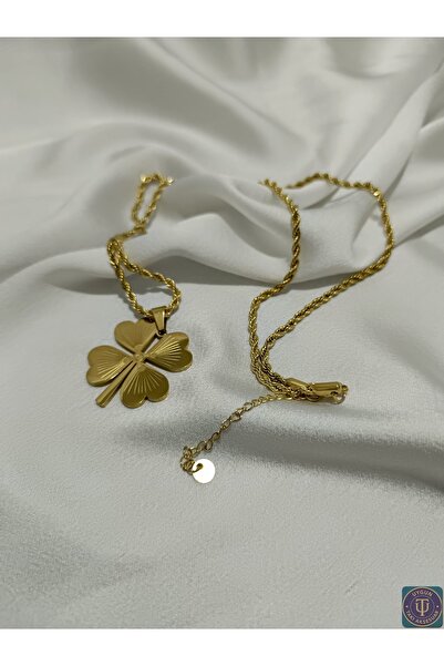 uyguntakıaksesuar Stainless Steel Four Leaf Clover Necklace – Gold Color Luck...