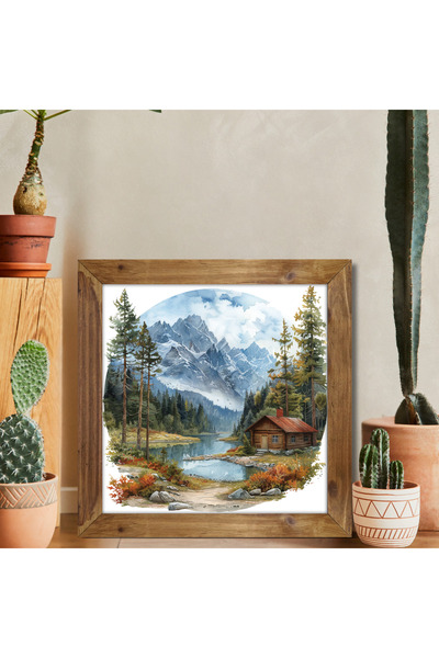 Tuba Decor Tablou pătrat cu rame din lemn, munți și peisaj