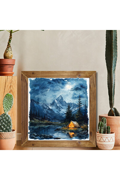 Tuba Decor Tablou pătrat cu rame din lemn, munți și peisaj