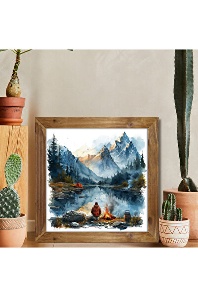 Tuba Decor Tablou pătrat cu rame din lemn, munți și peisaj