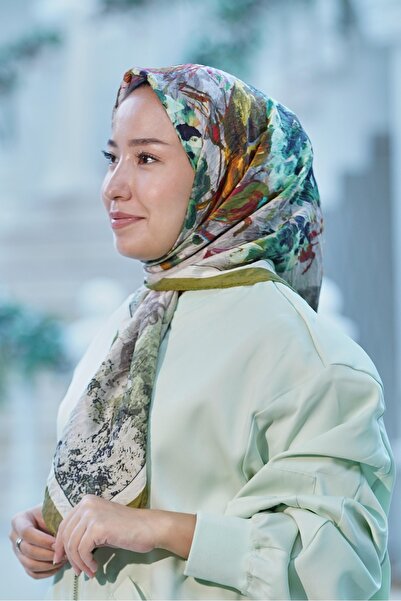 Loryan Eșarfă verde ulei cu model de fum Eșarfă cu henna