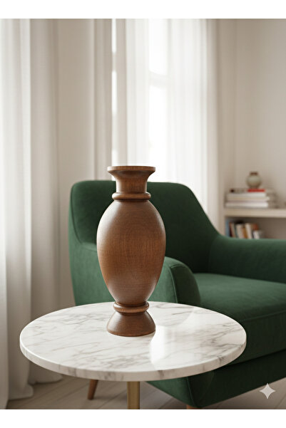 Woodya EL YAPIMI AHŞAP CEVİZ RENGİ TOMBUL VAZO