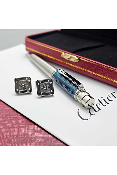 Cartier قلم كارتير سانتوس مع كبك كارتير كلاسيك بنقشة المربعات