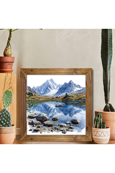 Tuba Decor Tablou pătrat cu rame din lemn, munți și peisaj