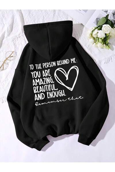 donamod Seria Coke Heart & Slogan Graphic Kangaroo Pocket Drawstring Thermal ...