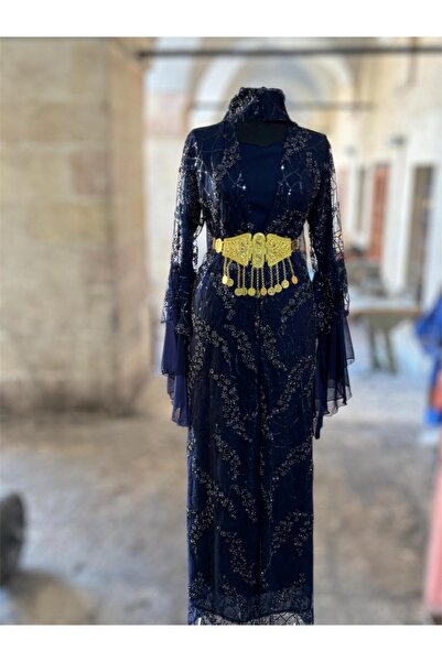 MODA Taşlı Şifon Abiye Kaftan Şal Ve Kemer Dahil