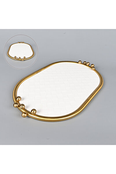 Generic Oval serving tray in off-white leather, 45 x 28 cm, with a luxurious ...