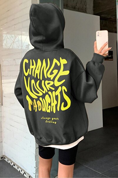 donamod Γυναικείο Anthracite Change με τύπωμα 3 Thread επένδυση fleece με κου...