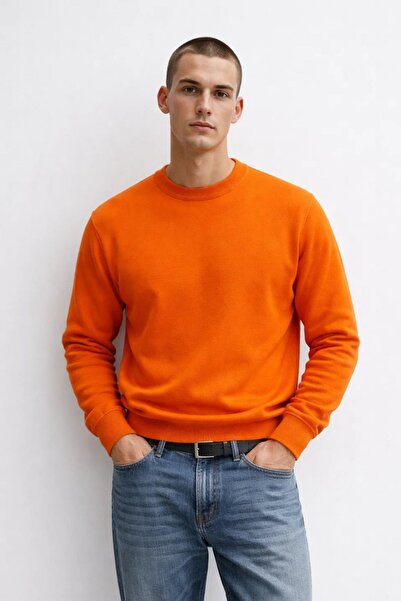 MATERIAL Ανδρικό φούτερ με λαιμόκοψη ποδηλάτου, χειμερινό πορτοκαλί, φαρδιά γ...