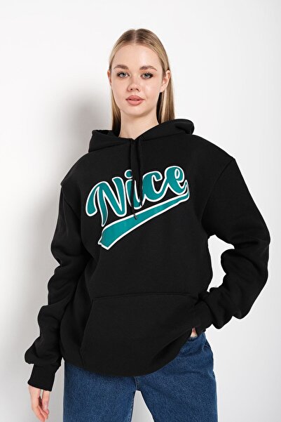 donamod Hanorac negru oversize pentru femei Nice Printed 000 TTS-NICEBASKITS