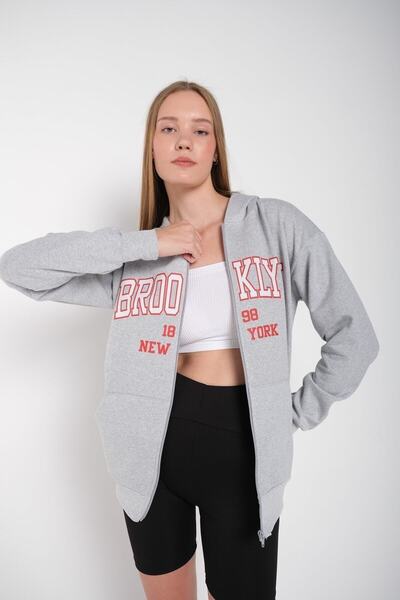 donamod سترة بروكلين رمادية كبيرة الحجم مطبوعة للسيدات