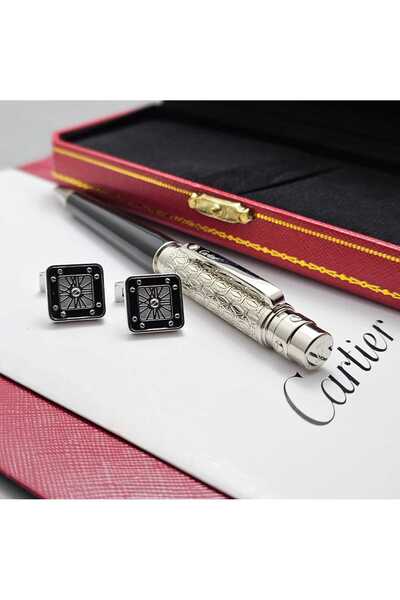 Cartier قلم كارتير لويس بنقوش هندسية مع كبك كارتير مكعب