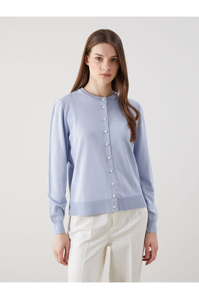 LC Waikiki LCW Modest Blue Crew Neck Damen-Strickjacke