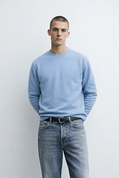 MATERIAL Ανδρικό φούτερ με λαιμόκοψη ποδηλάτου, χειμερινό, μπλε, φαρδύ