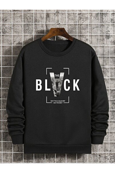 donamod Unisex Μαύρο Μαύρο Φούτερ με στάμπα με λαιμόκοψη Oversize BLACKBASKIB...