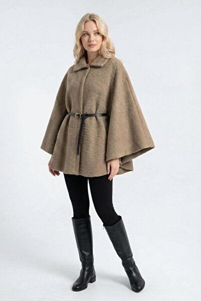 Işşıl 4937- guler tip Peter Pan Poncho din material de pluș cu centură