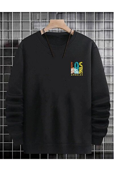 donamod Unisex Negru Los Angeles supradimensionat guler rotund Swea tricou LO...