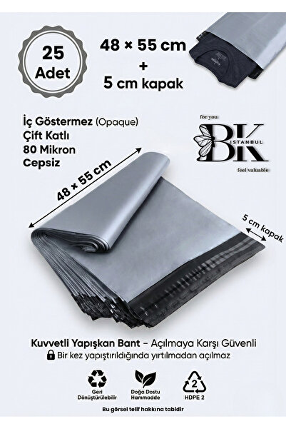 bkistanbul Kargo Poşeti Cepsiz 48x55 +5 cm Kargo Poşeti 80 Mikron İç Gösterme...