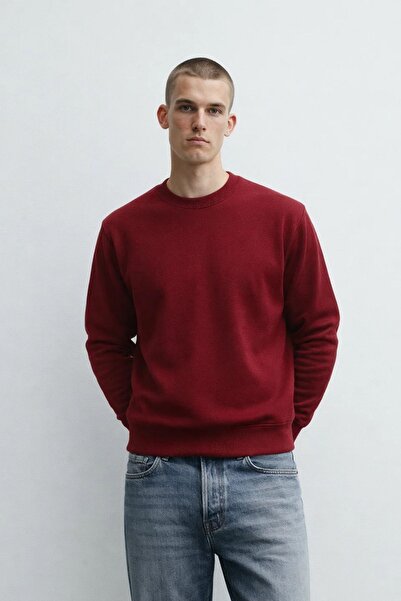 MATERIAL Ανδρικό φούτερ με λαιμόκοψη ποδηλάτου, χειμερινό, σκούρο κόκκινο, φαρδύ