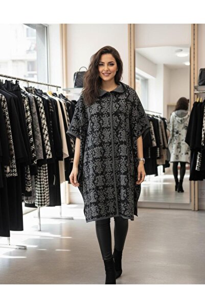 sportiness Women's Hooded Patterned Knitwear Poncho