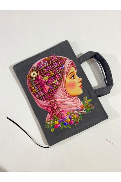 DUTTDİKİM Anthracite Gray Hijab Library Girl Printed 17*24 cm Water Repellent...