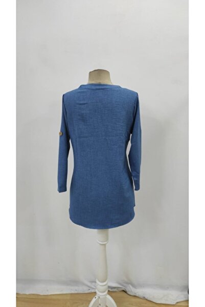 JANES Women's Three Quarter Sleeve V-Neck Linen Blouse