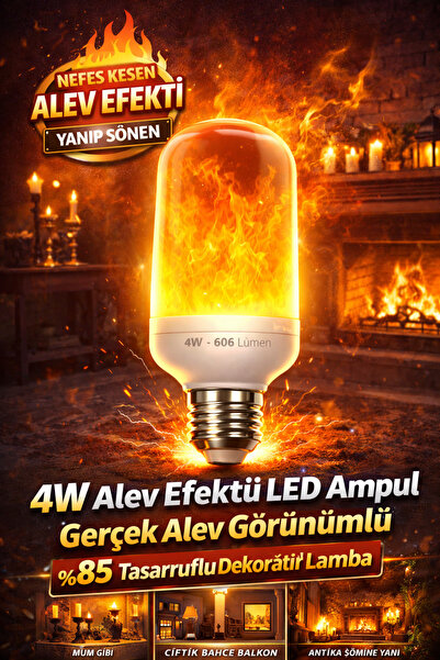 Astakos 4W Alev Efektli LED Ampul Gerçek Alev Görünümlü Dekoratif Yanıp Sönen...