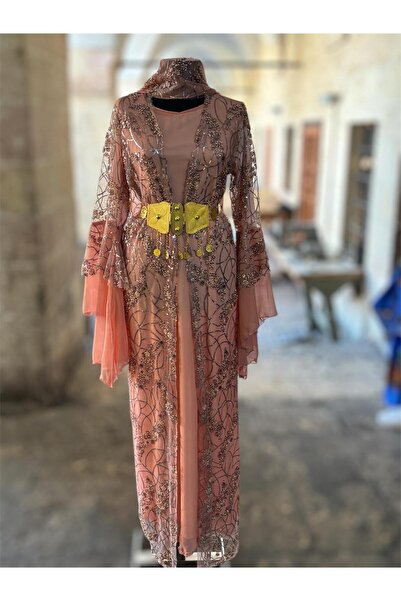 MODA Taşlı Şifon Abiye Kaftan Şal Ve Kemer Dahil