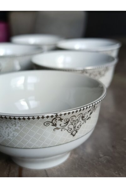 GenelTedarik Elegant Patterned Porcelain 6-Piece Snack Bowl Set – White with ...