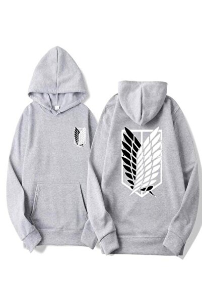 donamod سويت شيرت بقلنسوة مطبوع عليه شارة تيتان باللون الرمادي للجنسين