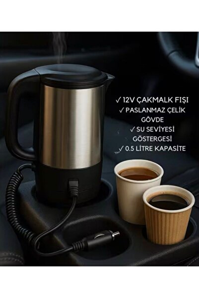 Trendhane 12 Volt Oto Araç Kettle Araba Su Isıtıcı Çelik Kettle(YARIM LİTRE H...