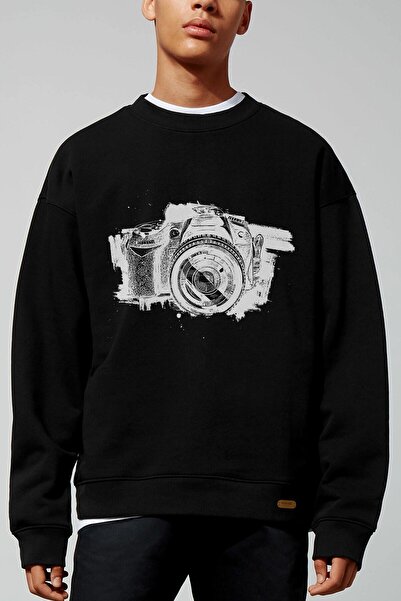 donamod Vintage Camera Oversized Black Sweatshirt Adrift202