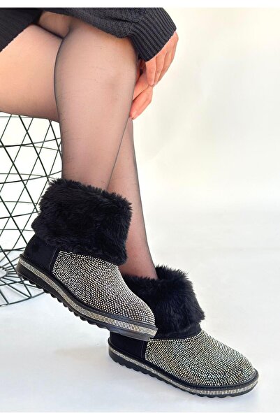 NESSİMO Cizme negre din piele intoarsa cu broderie de margele argintii N266646