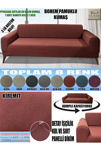 Home LUX BOHEM PAMUKLU KUMAŞ KOLTUK-KANEPE KILIFI 3LÜ KOMPLE GİYDİRME KALIN V...