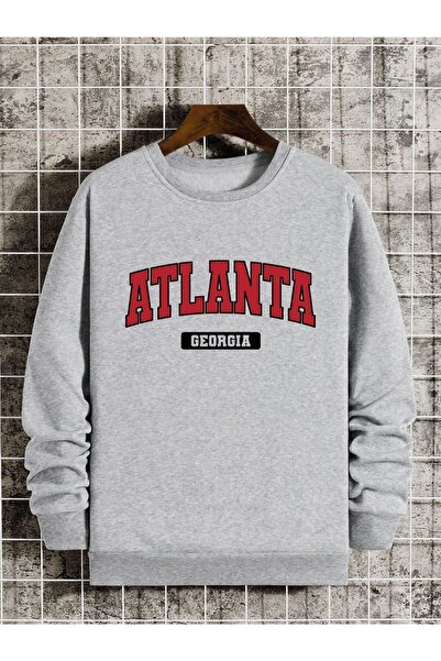 donamod Hanorac supradimensionat unisex, gri, cu imprimeu Atalanta, cu gâtul ...