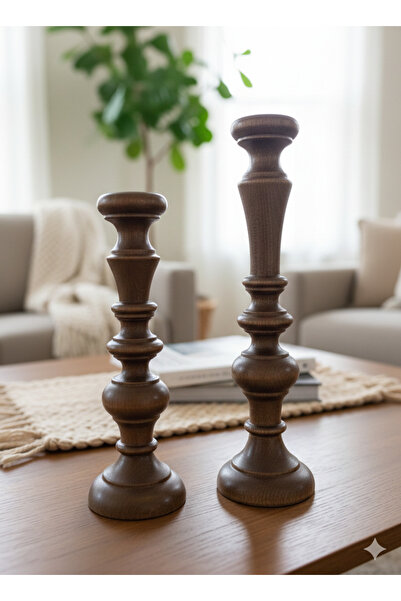 Woodya BOĞUMLU AHŞAP 2’Lİ ŞAMDAN SET 28cm-22cm