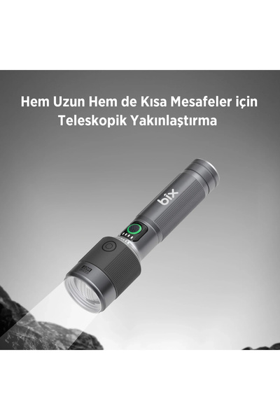 Bix BX2101FL Şarjlı El Feneri , 1450 Lümen , 690 Metre Uzun Menzil , Zoomlu ,...