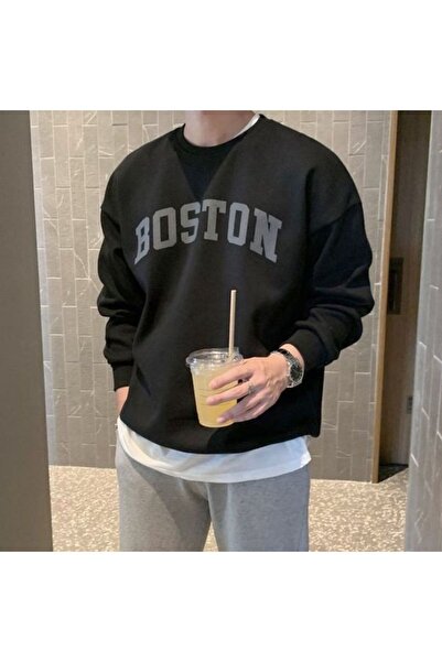 donamod Unisex crno-siva Boston Štampano Oversize kroj okrugla kragna majica ...
