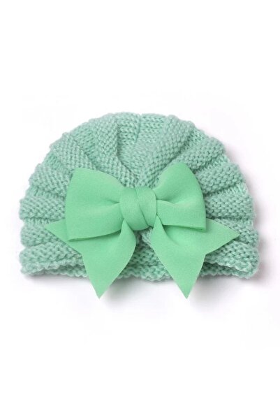 Superbaby Caciulita vernil crosetata tip turban cu fundita aplicata in fata