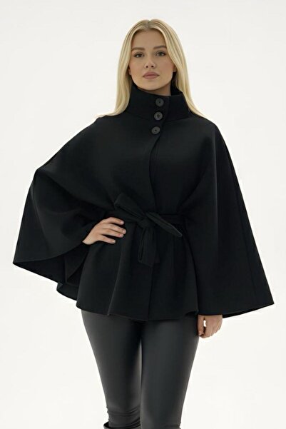 Işşıl 0001-Πόντσο από ύφασμα με καστανό γιακά με κουμπιά